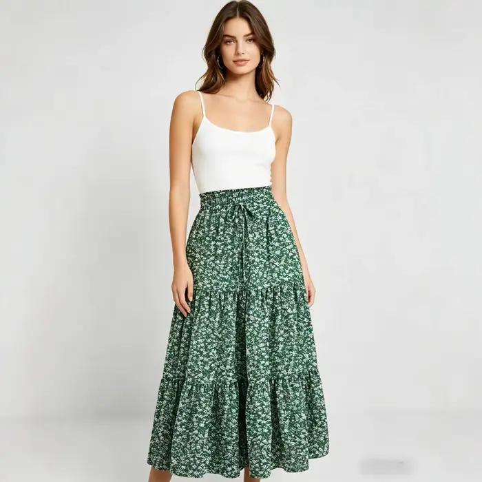 Nouvelle jupe mini évasée taille haute à imprimé floral 2026 pour femme