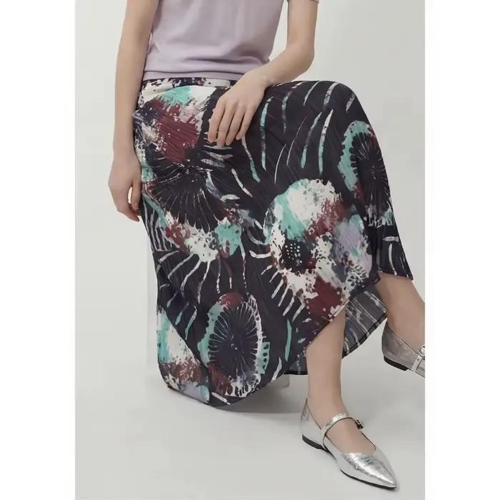 Jupe plissée imprimée Miyake, nouvelle collection été 2026, taille cintrée, imprimé rétro, élégance discrète, coupe ample et polyvalente