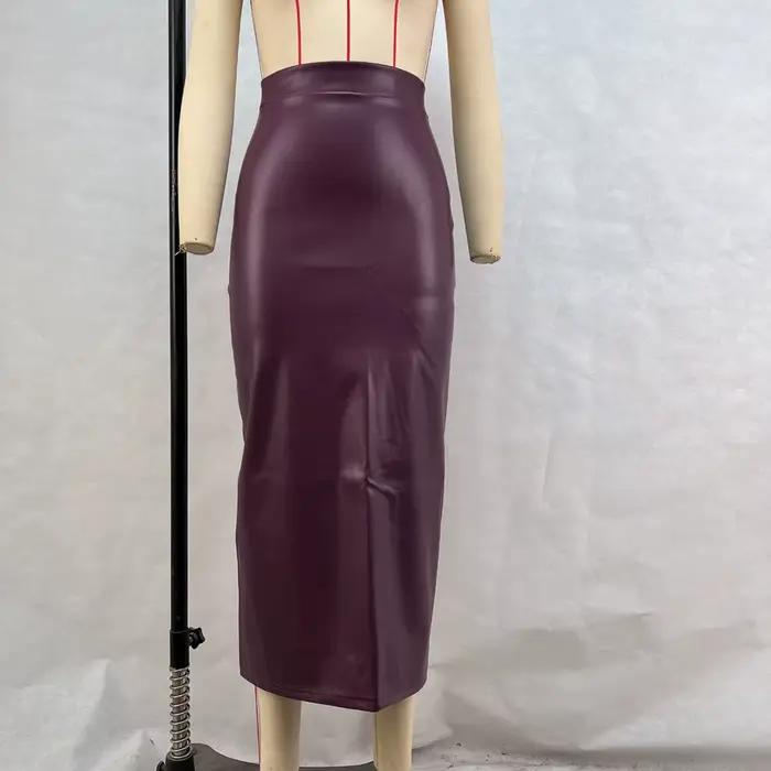 ZAROY – Jupe mi-longue en cuir bordeaux pour femmes