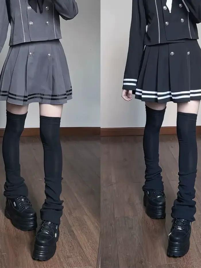 Ensemble 2 pièces style marin pour femme : haut croisé à nœud et jupe plissée mini à manches longues – Tenue chic quotidienne pour l'automne