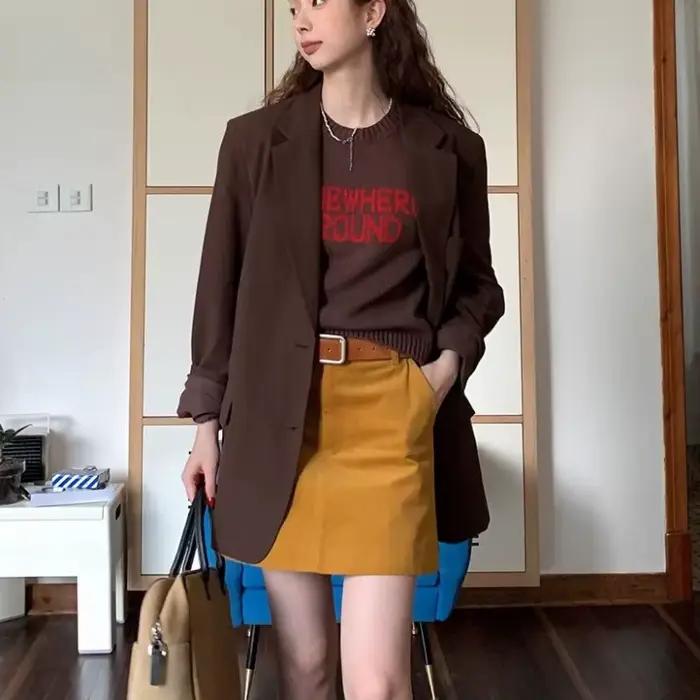 Jupe rétro en velours côtelé curcuma pour femme