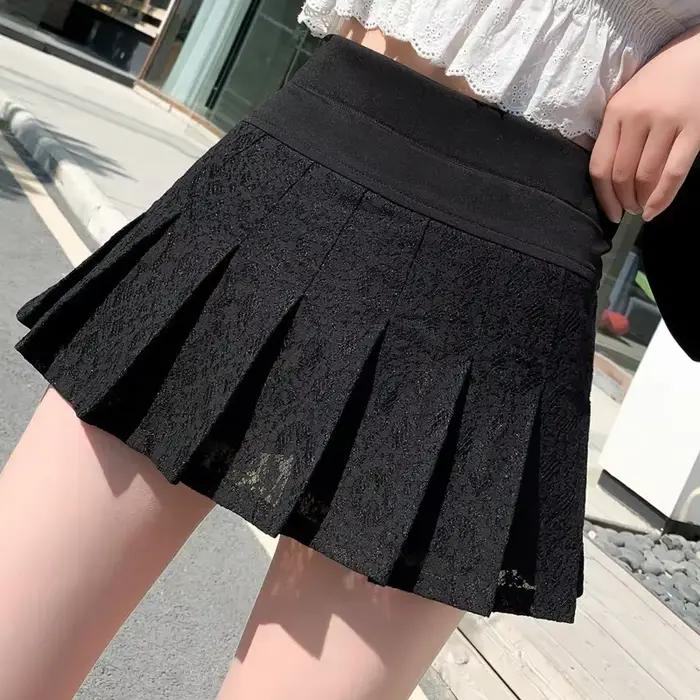 Mini-jupe en dentelle, jupe d'été taille haute pour femme