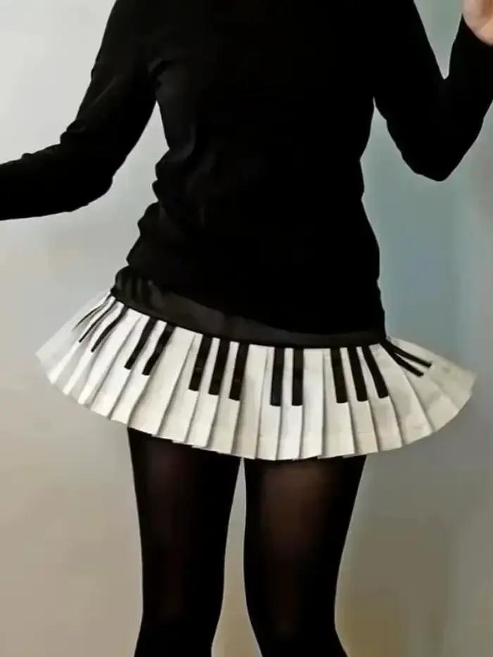 Vintage Y2k noir blanc Piano jupe femmes Design Hepburn été Harajuku Mini