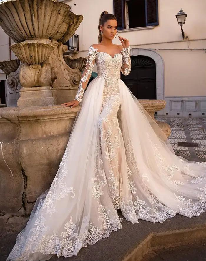 Jupe longue détachable de luxe pour robe de mariée