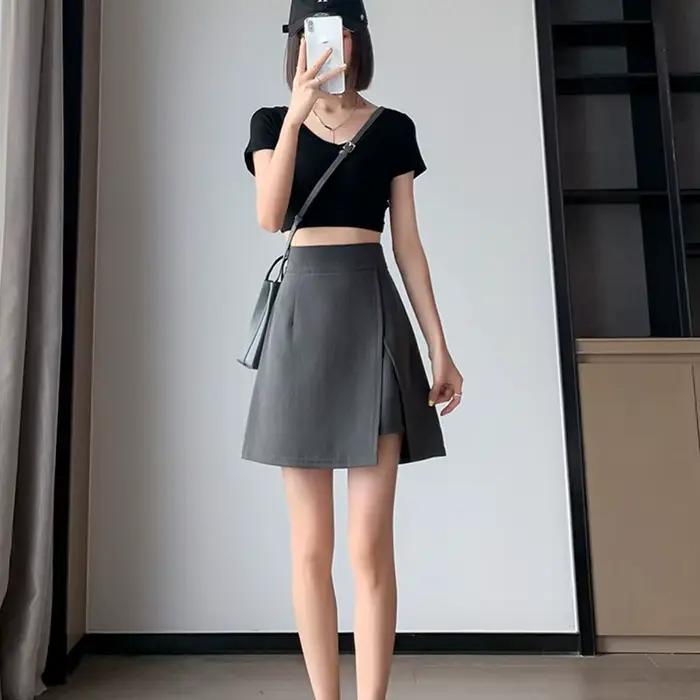 Jupe Courte Femme Grande Taille Noire Irrégulière Coupe Trapèze Sexy Fendue Moulante Mini