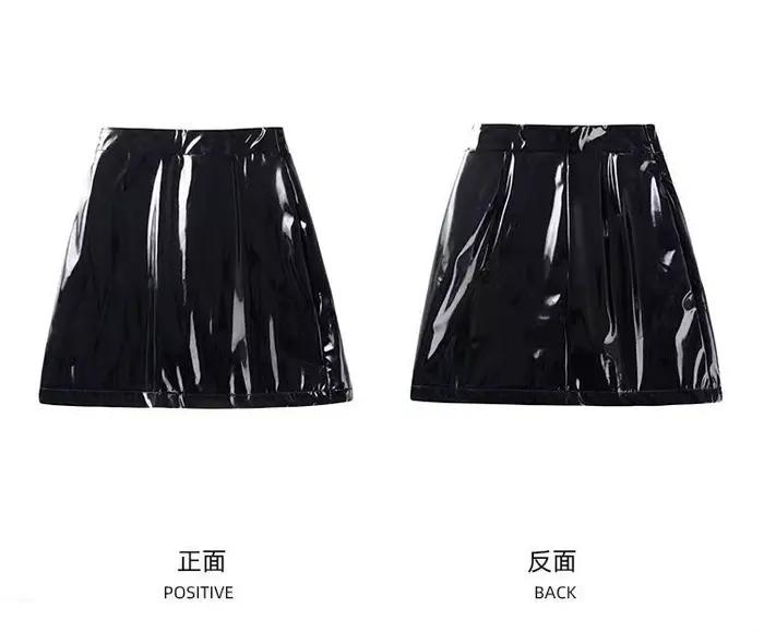 Jupe mini en cuir PU réfléchissant noir taille haute pour femme, sexy, moulante, simple, à porter au quotidien, toutes saisons, jupe tendance