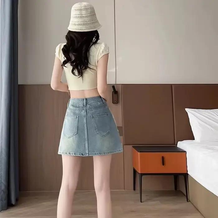 Femme Denim jupe courte épissage mignon taille haute jean jupes pour femmes qualité Harajuku vêtements tendance 2025 Chic et élégant