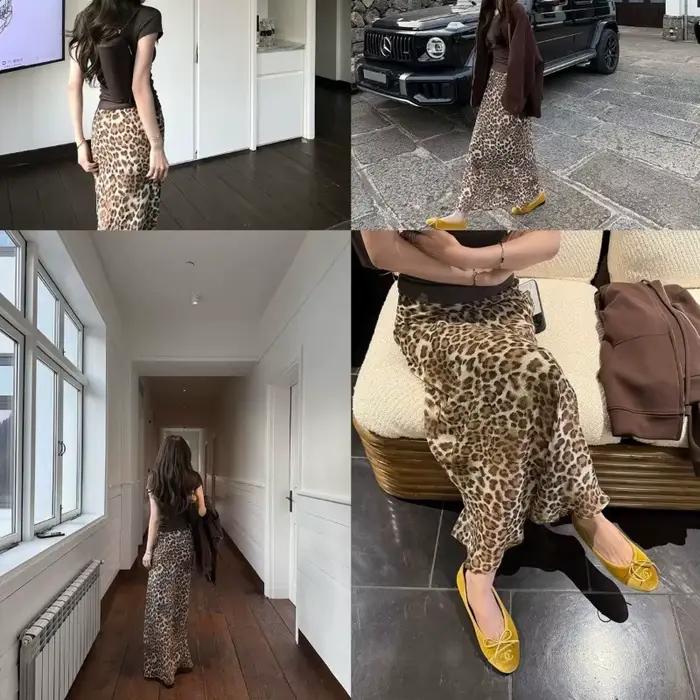 Nouvelle jupe midi transparente à imprimé léopard pour femme
