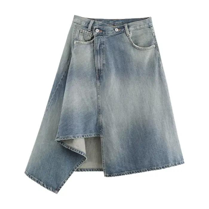 Jupe courte en jean asymétrique taille haute amincissante, nouvelle collection été, mode féminine, tissu polyester, jupe décontractée polyvalente