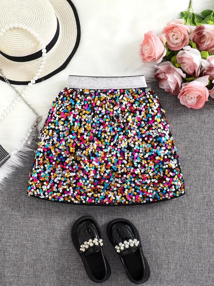 Printemps et automne nouvelle jupe trapèze taille haute à paillettes brillantes pour filles; Une seule pièce