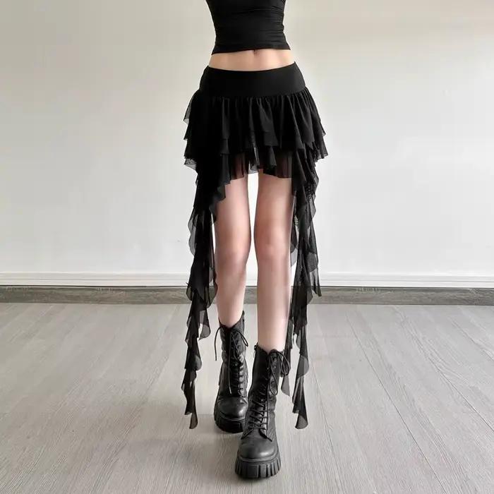 Jupe-short asymétrique bohème à volants pour femme