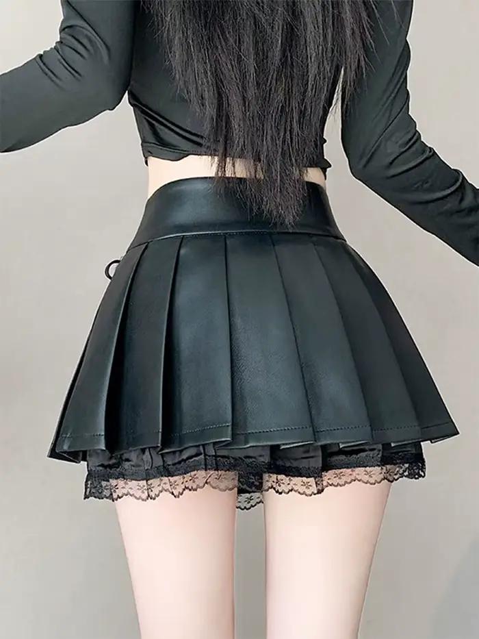 Mini-jupe noire gothique en cuir PU pour femme