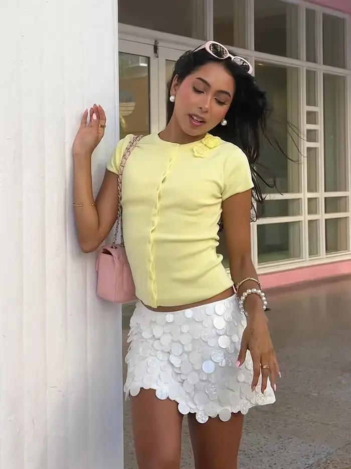 Mini-jupes moulantes sexy à sequins pour femme, jupe courte chic taille haute coupe trapèze pour la plage, collection Printemps-Été 2026, tenue Y2K pour soirée et club