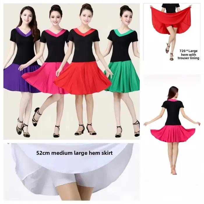Jupe confortable en soie de lait pour femmes d'âge moyen et âgées, pliable, pour la danse de groupe et la danse latine, élégante et idéale pour la socialisation