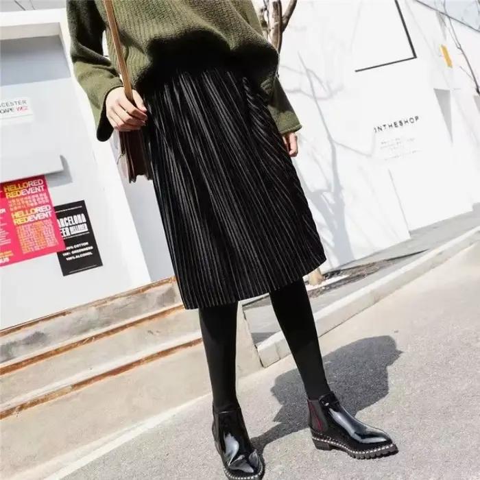 Jupe plissée en velours pour femme, leggings, jupe-culotte chaude pour l'hiver