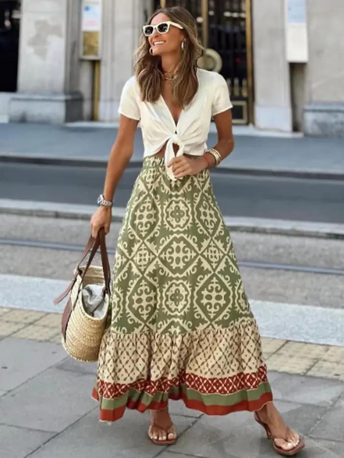 Robe bohème imprimée style rétro pour femmes, robe de vacances de printemps