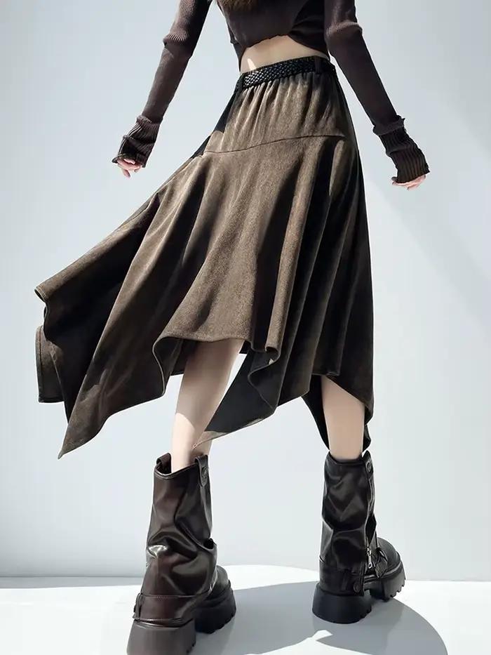 Y2k Streetwear jupe longue femmes taille haute Vintage ceinture Faux daim tissu jupes américain Hop