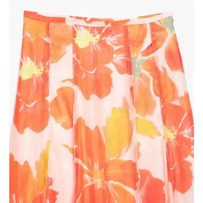 Jupe midi femme imprimé floral taille mi-haute fermeture éclair latérale coupe trapèze mode décontractée pour les vacances