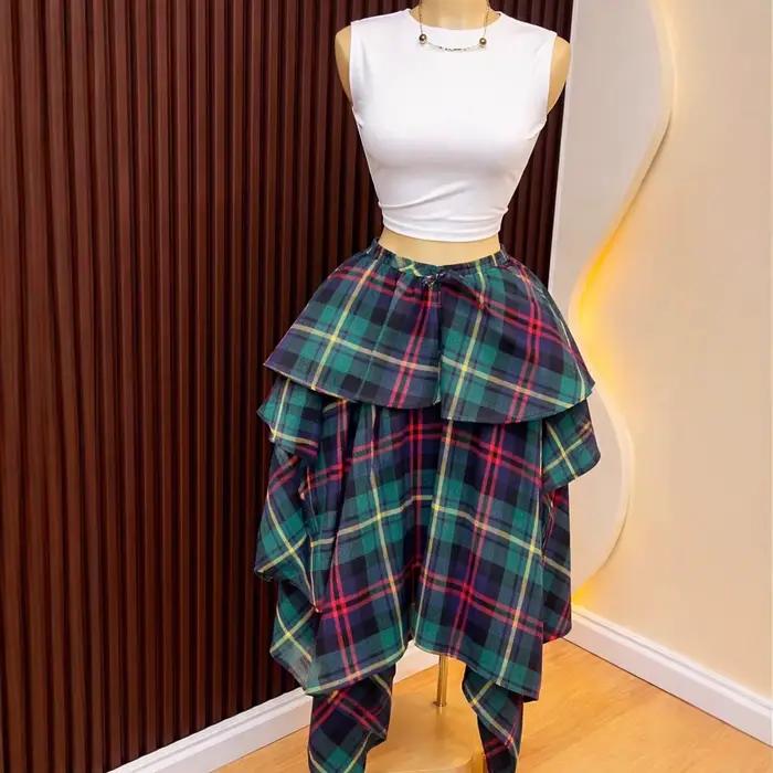 Jupes Femme Mi-longues Coupe Trapèze Taille Haute Ajustée Imprimé Carreaux Décontractées Élégantes Style Y2K Streetwear Travail Été 2026