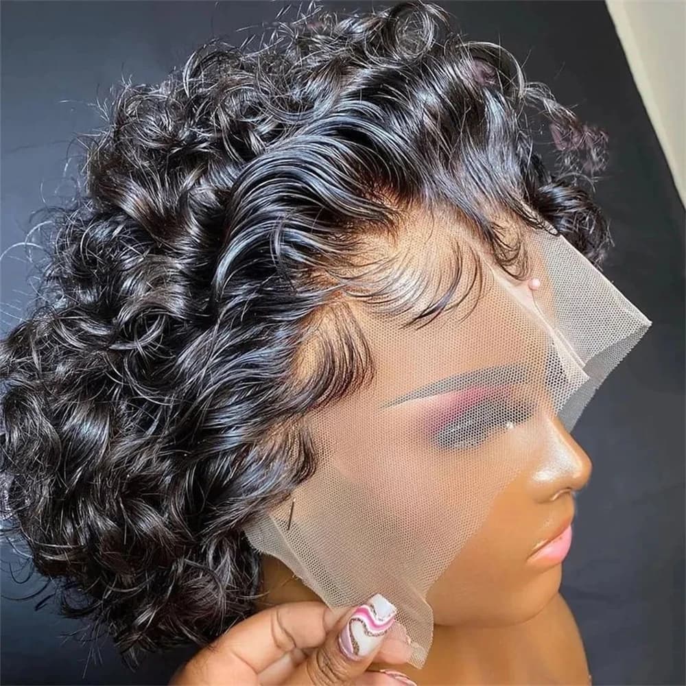 Perruque Pixie Cut en Cheveux Humains, Lace 13x4, Courte Bouclée, Cheveux Brésiliens, Pré-épilée, Pr