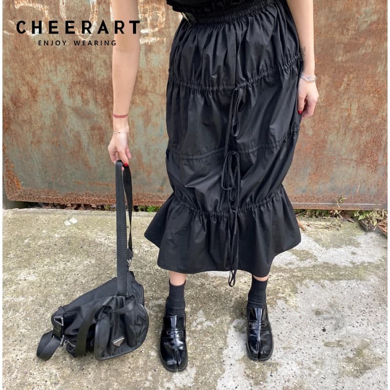 CHEERART – jupe taille haute avec ceinture en cuir pour femmes, mode automne, 2021