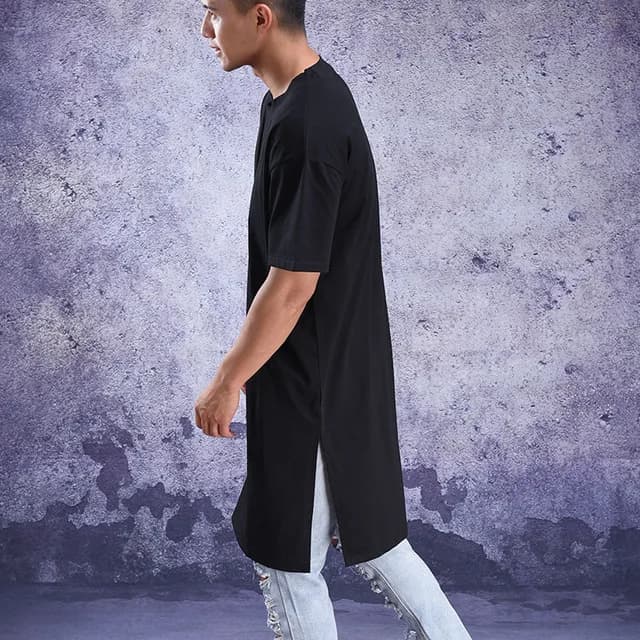 T-shirt manches longues mi-longues pour homme, ample, tendance, vêtement d'été