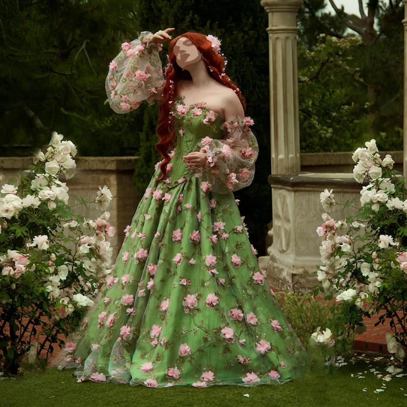 EVER AZOLE-Robe de soirée transparente sans étoiles, verte, élégante, motif floral, superposée, avec