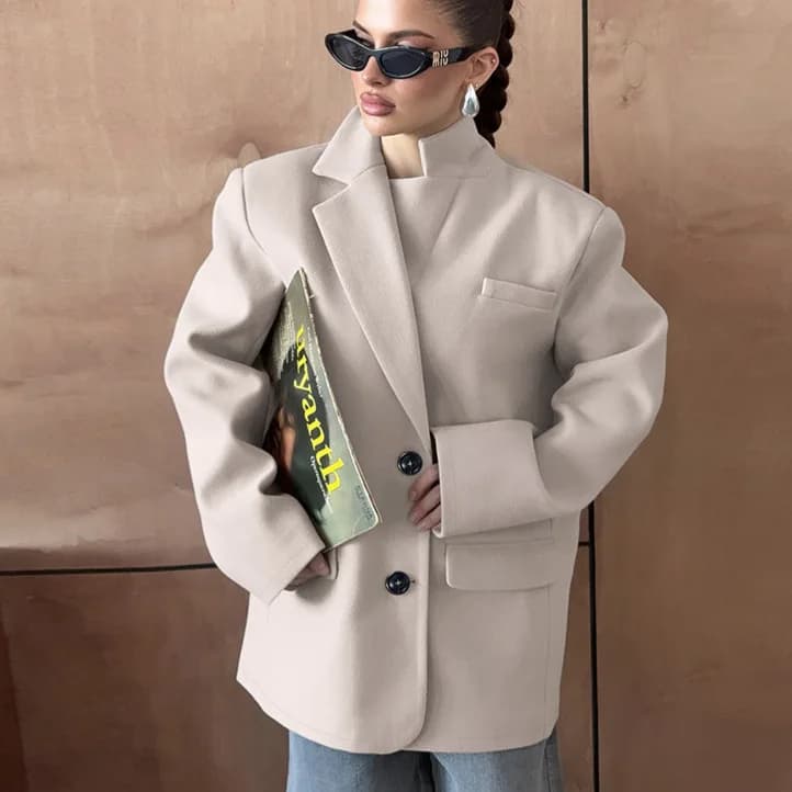 Blazer kaki pour femmes avec un sens du Design, manches longues en laine chaude d'automne et d'hiver