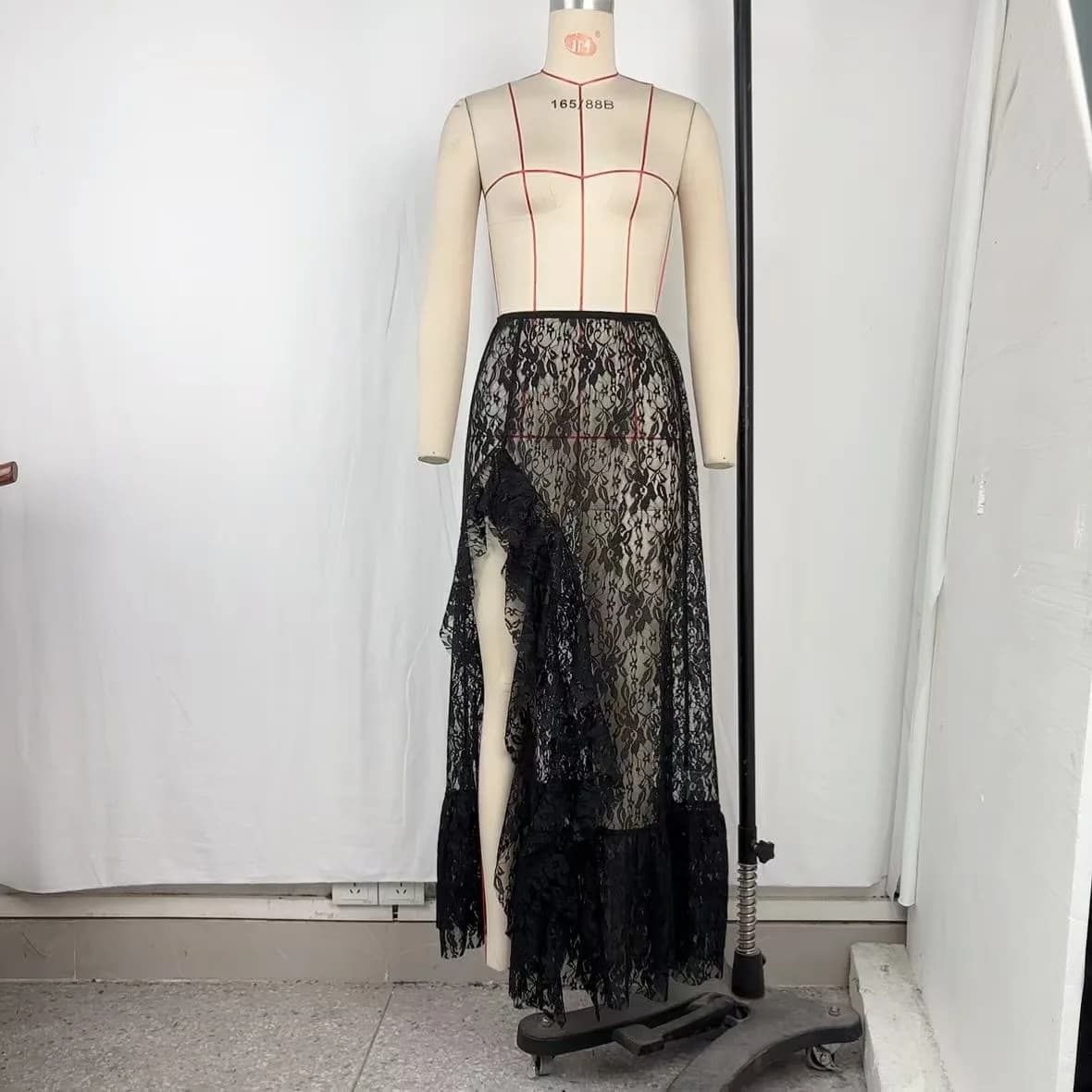 Jupes Femme Mi-longues Coupe Trapèze Taille Haute Ajustée Dentelle Florale Décontractée Volants Uni