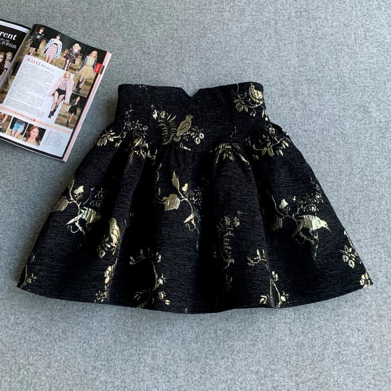 Jupe trapèze taille haute en jacquard noir et or, coupe couvertes, courte, à la mode, exquise, burea