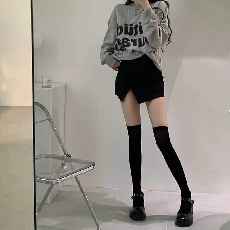 Bas Sexy en velours pour femmes, cuissardes hautes, fines, noir et blanc, peau exposée irrégulière,