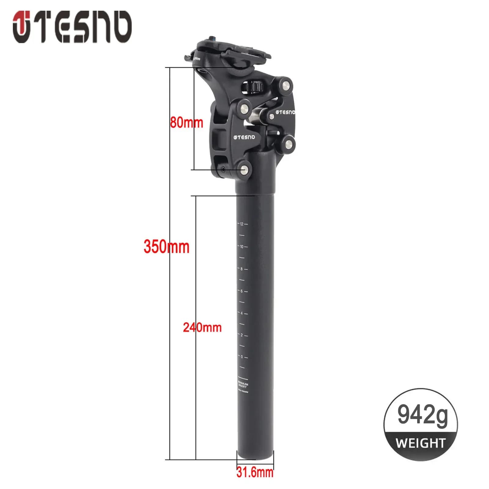 TESNO tige de selle de vélo avec amortisseur 27.2/30.9/31.6mm tige de selle de vélo vtt Suspension q