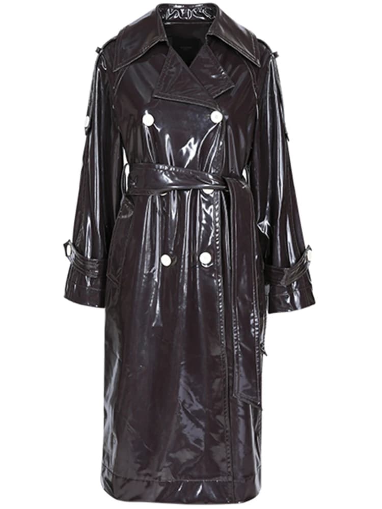 Manteau long imperméable en cuir verni noir Nerazzurri pour femmes 2020, manteau en cuir surdimensio
