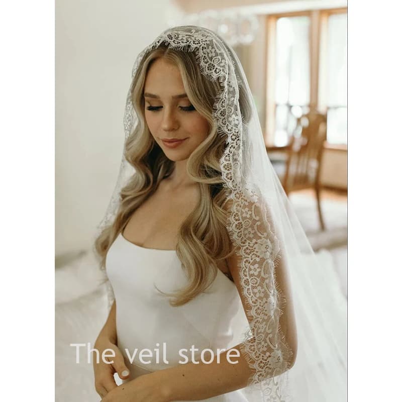 Voile de mariée mantille ivoire, garniture en dentelle, cils complets, chapelle Vintage, accessoires