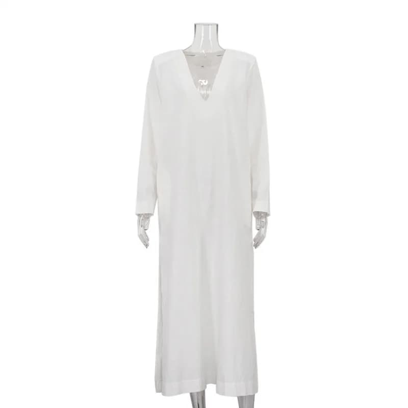 Robe longue ample en coton français pour femmes, élégante, décontractée, mode, blanche, manches long