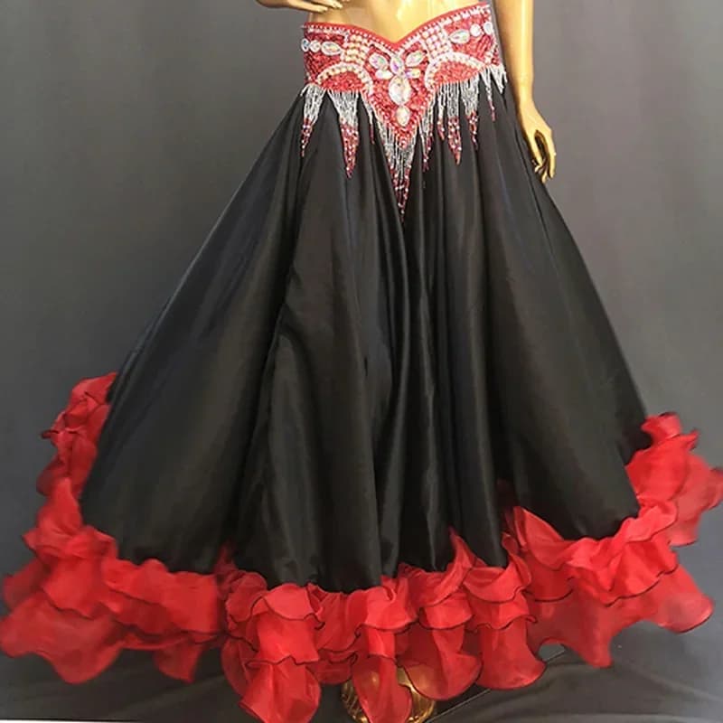 Jupe de costume de danse du ventre pour femme, satin 720 °, jupe longue fendue, adulte financièremen