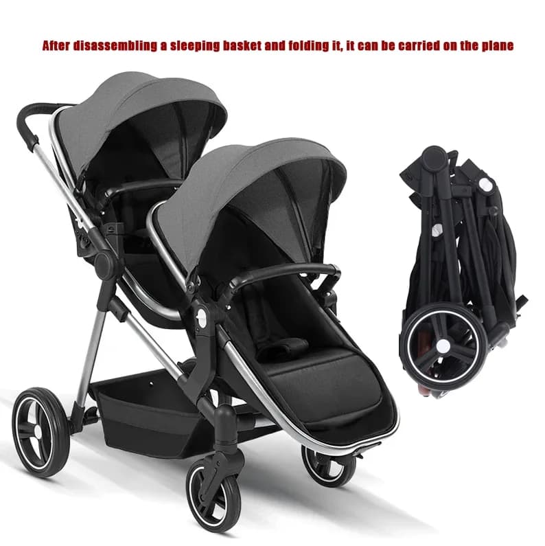 Poussette Double Pliable pour Bébé et Enfant, Accessoire avec Absorbeur de Chocs, Deuxième Vue Haute