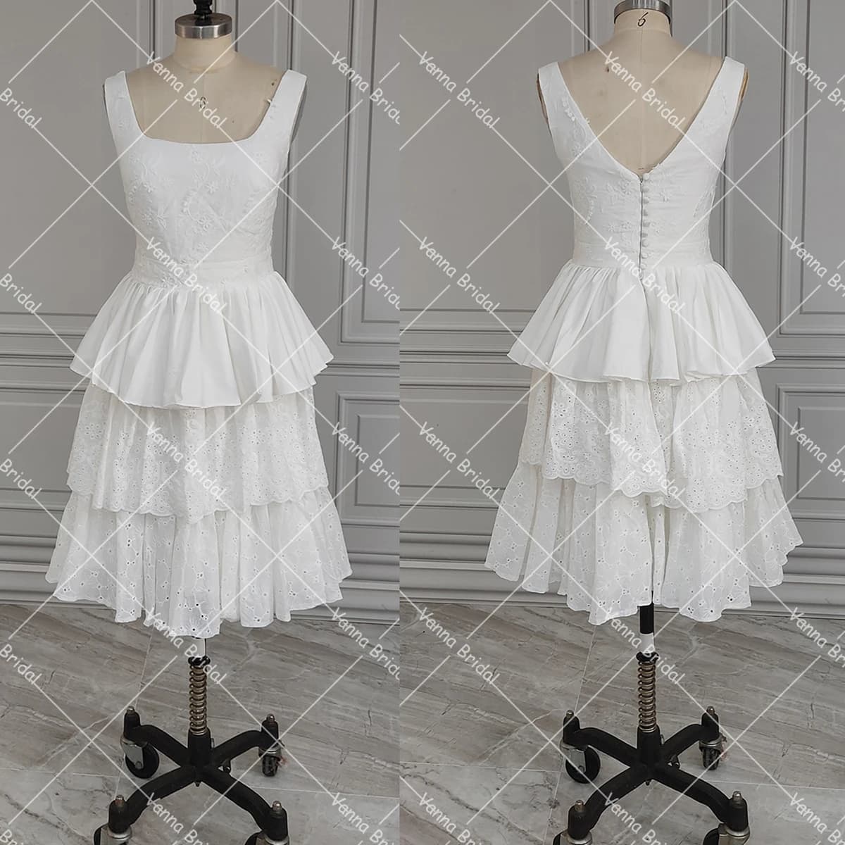 Manches longues évasées découpe coton robe de mariée bohème personnalisé grande taille col carré cou