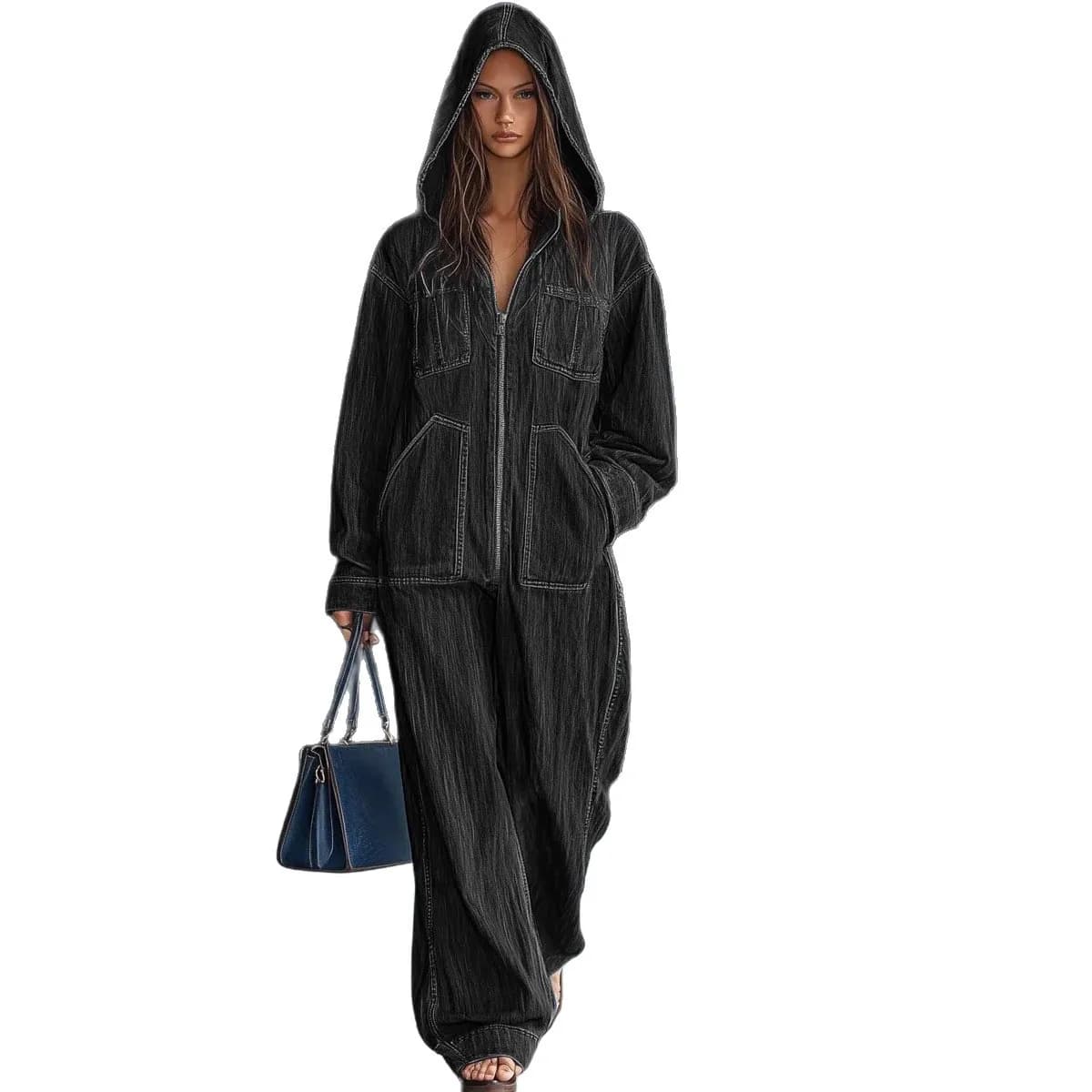 Femmes Denim combinaisons pour automne hiver à manches longues pansement ample mode Streetwear salop