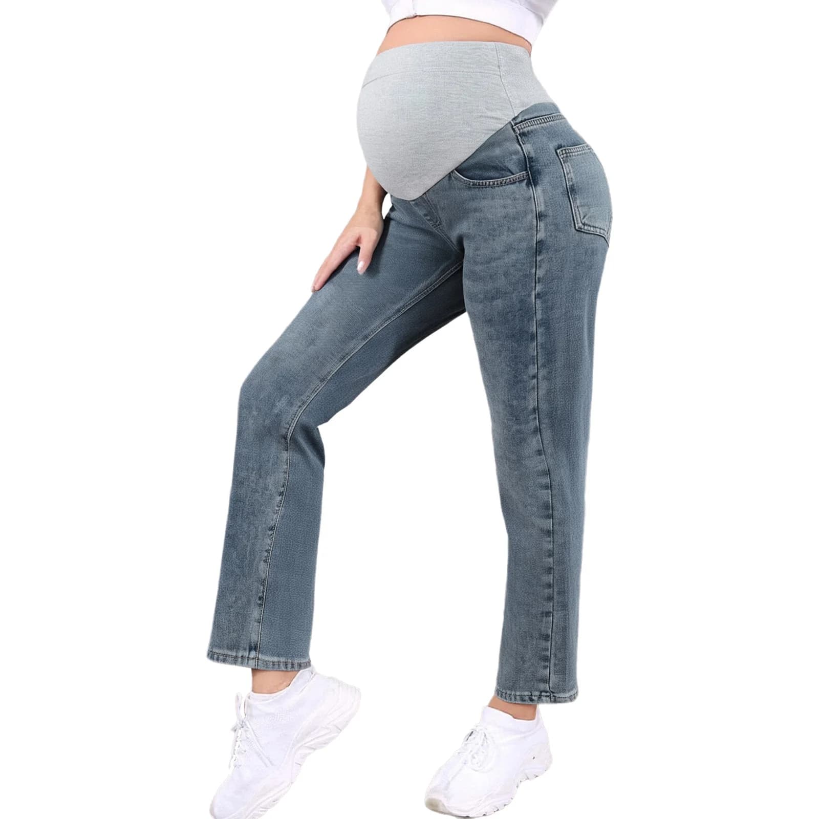 Jean de maternité taille haute, coupe ample, pour femmes enceintes, avec taille ajustable, style déc