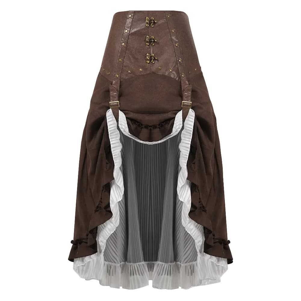 Jupe longue en cuir Steampunk médiéval victorien, Vintage, Sexy, vêtements gothiques, rivets à lacet
