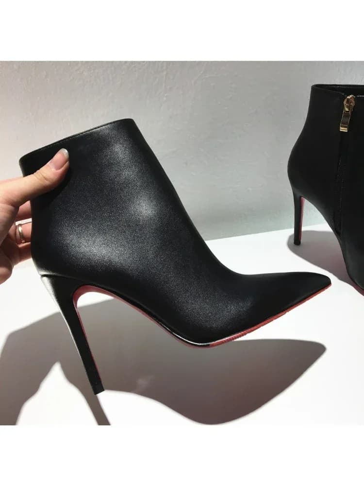 Bottes Courtes à Talons Hauts en Cuir Souple, Chaussures à la Mode, Sexy, Pointues, Fines, avec Ferm