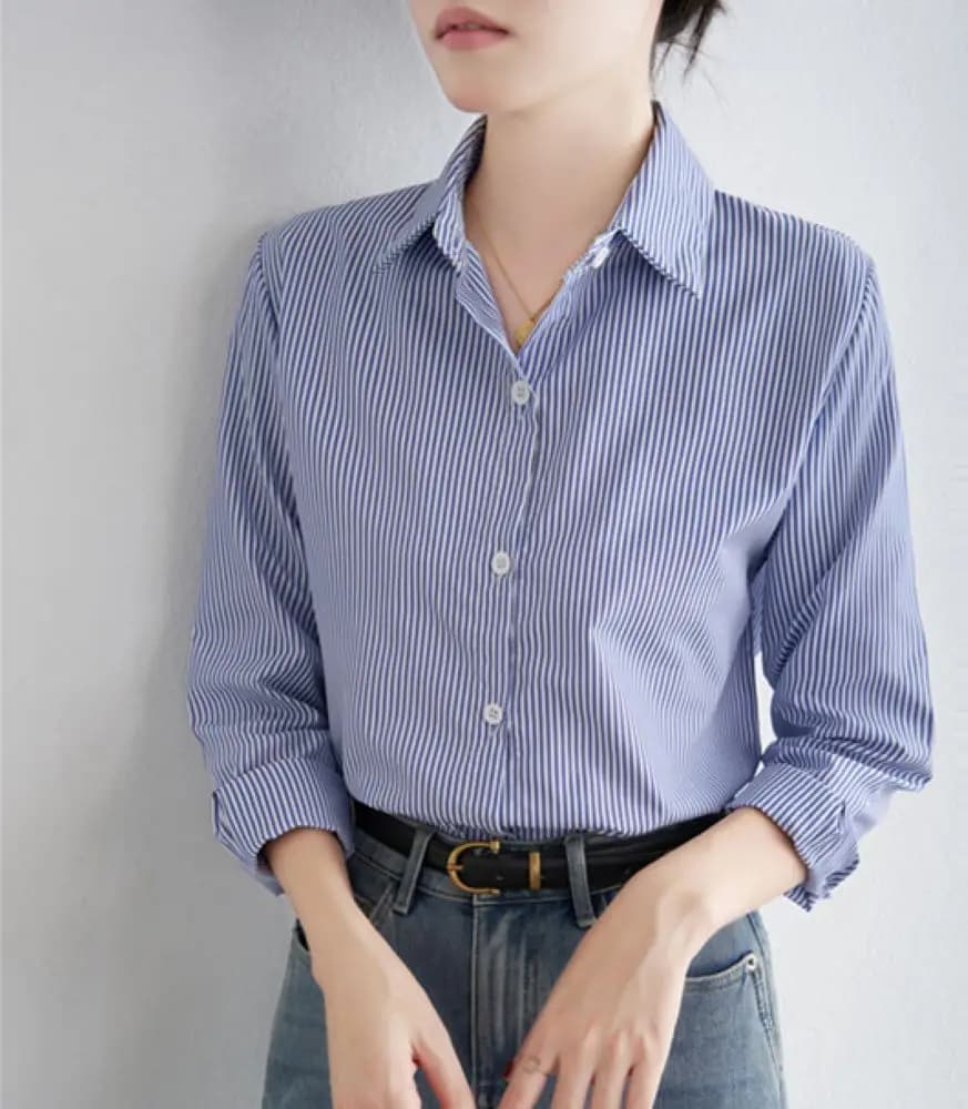 Chemise à rayures bleues pour femmes, ample, décontractée, manches longues, vêtements à la mode pour