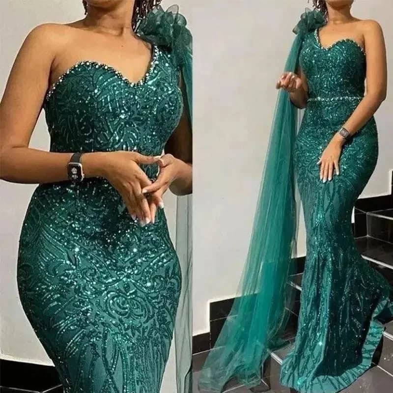 Robe de Soirée Longue Verte en Forme de Sirène, Élégante, avec Perles à Paillettes, Longueur au Sol,