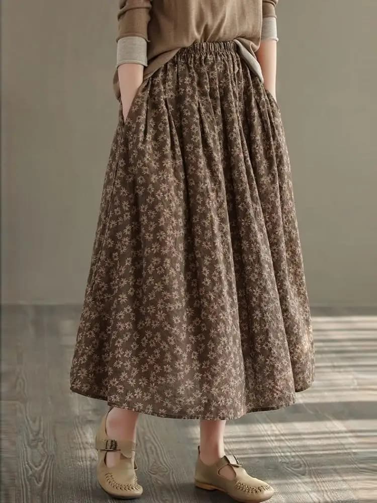 Nouveauté 2025 automne Style Vintage imprimé fleuri ample confortable dames élégante a-ligne jupe lo