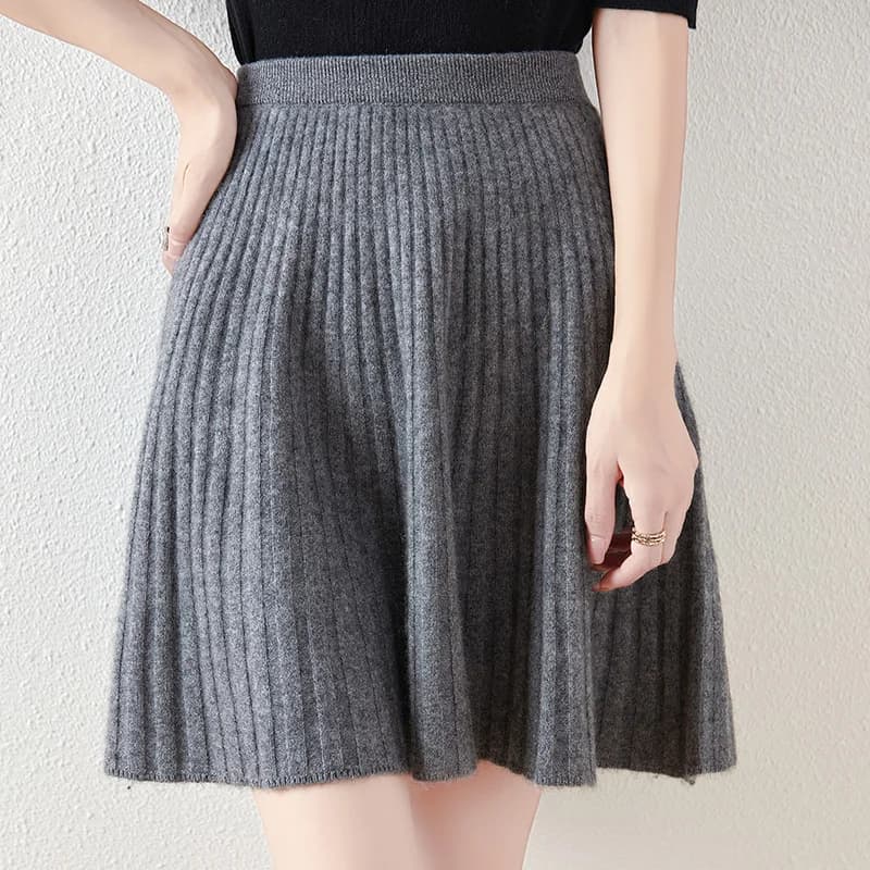 Mini jupe coréenne 100% laine mérinos pour femme, couleur unie, petit parapluie, mode automne et hiv