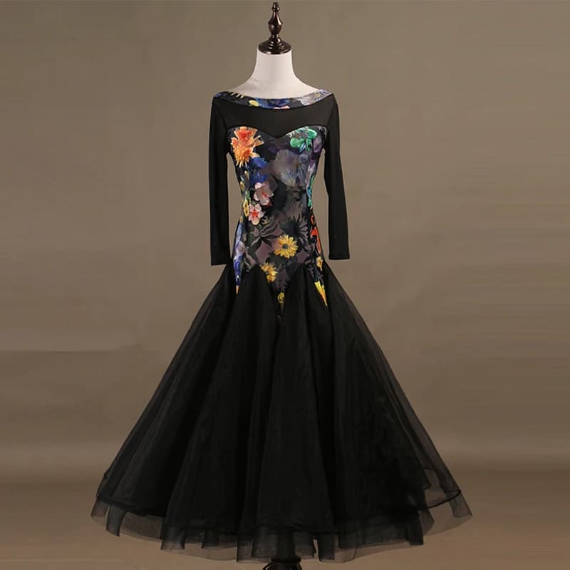 Robe de danse de salle de Rhnoire pour femmes, jupe de valse moderne, sur mesure, manches longues