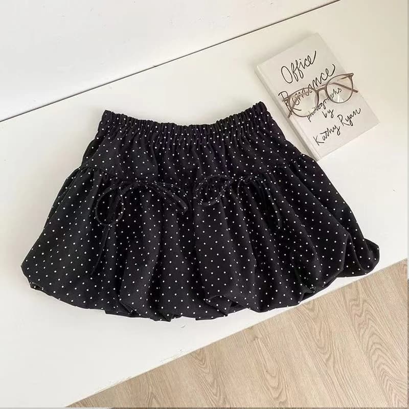 Jupe courte Y2K pour femme, style bohème d'été, coupe trapèze, motif pois, vintage, bouffante, effet