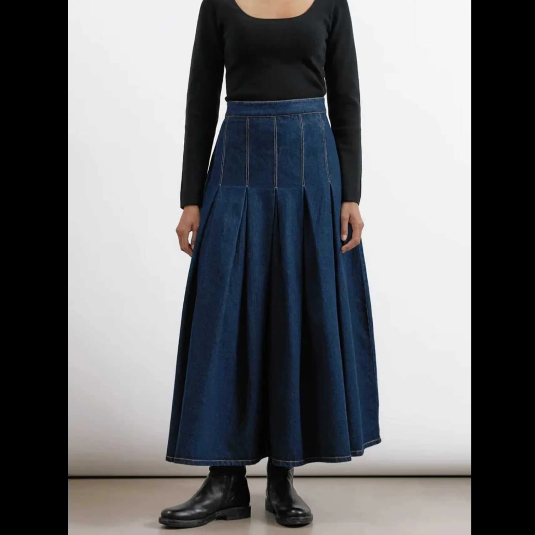 Jupe en jean plissée taille haute pour femmes grandes tailles, élégante, en denim délavé, avec ferme