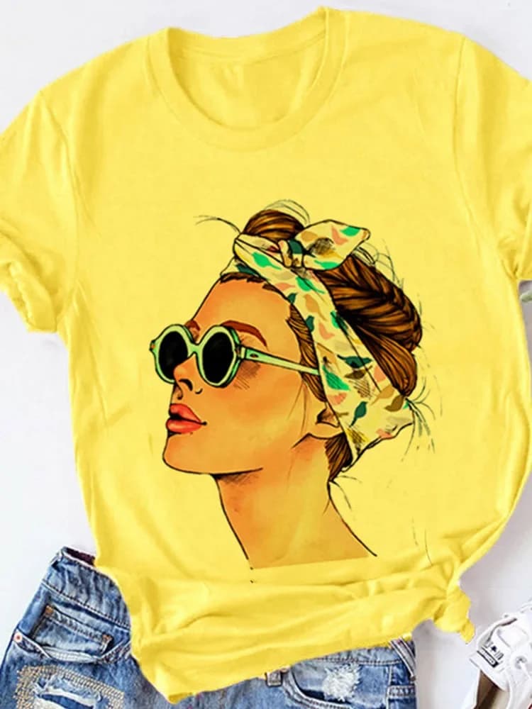 T-Shirt à Manches Courtes Jaune pour Femme, Streetwear Décontracté, à la Mode, Y2K, Harajuku